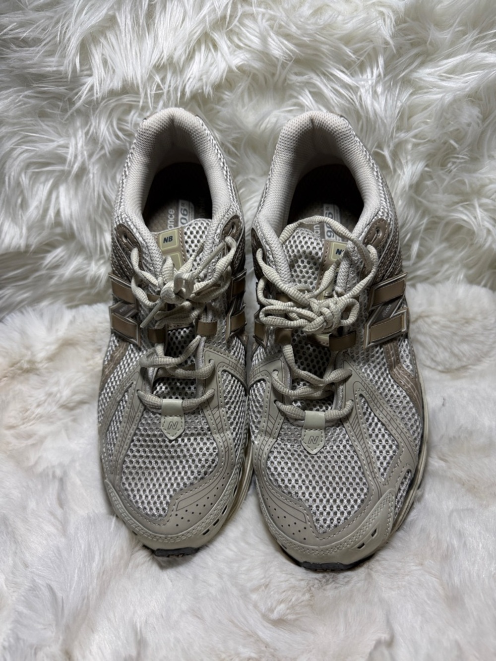 New Balance Light Beige Mesh Athletic Sneakers